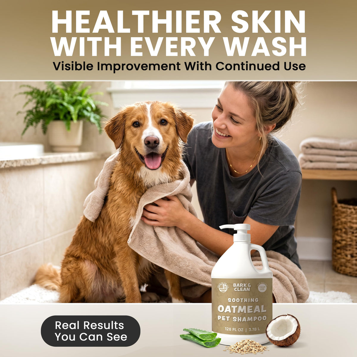Oatmeal Dog Shampoo 1 Gallon with Pump Hypoallergenic Aloe Vera Coconut Oil I516