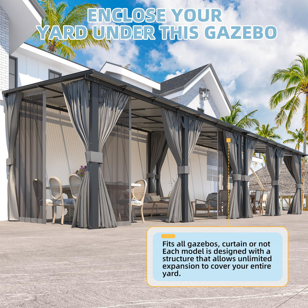 14' x 10' Hard Top Lean to Gazebo with Curtains and Mosquito Netting E58778