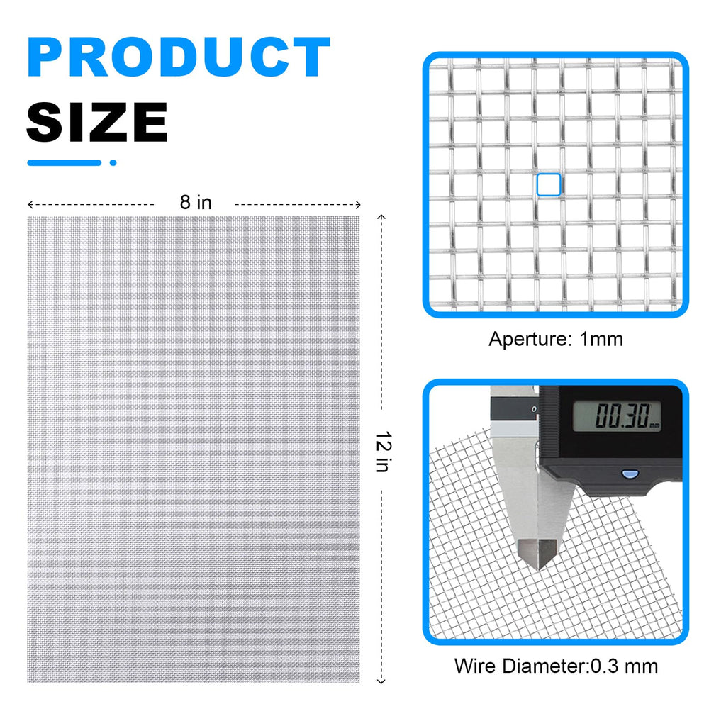 12×8 Inch 20 Mesh 304 Stainless Steel Wire Mesh Screen L8467