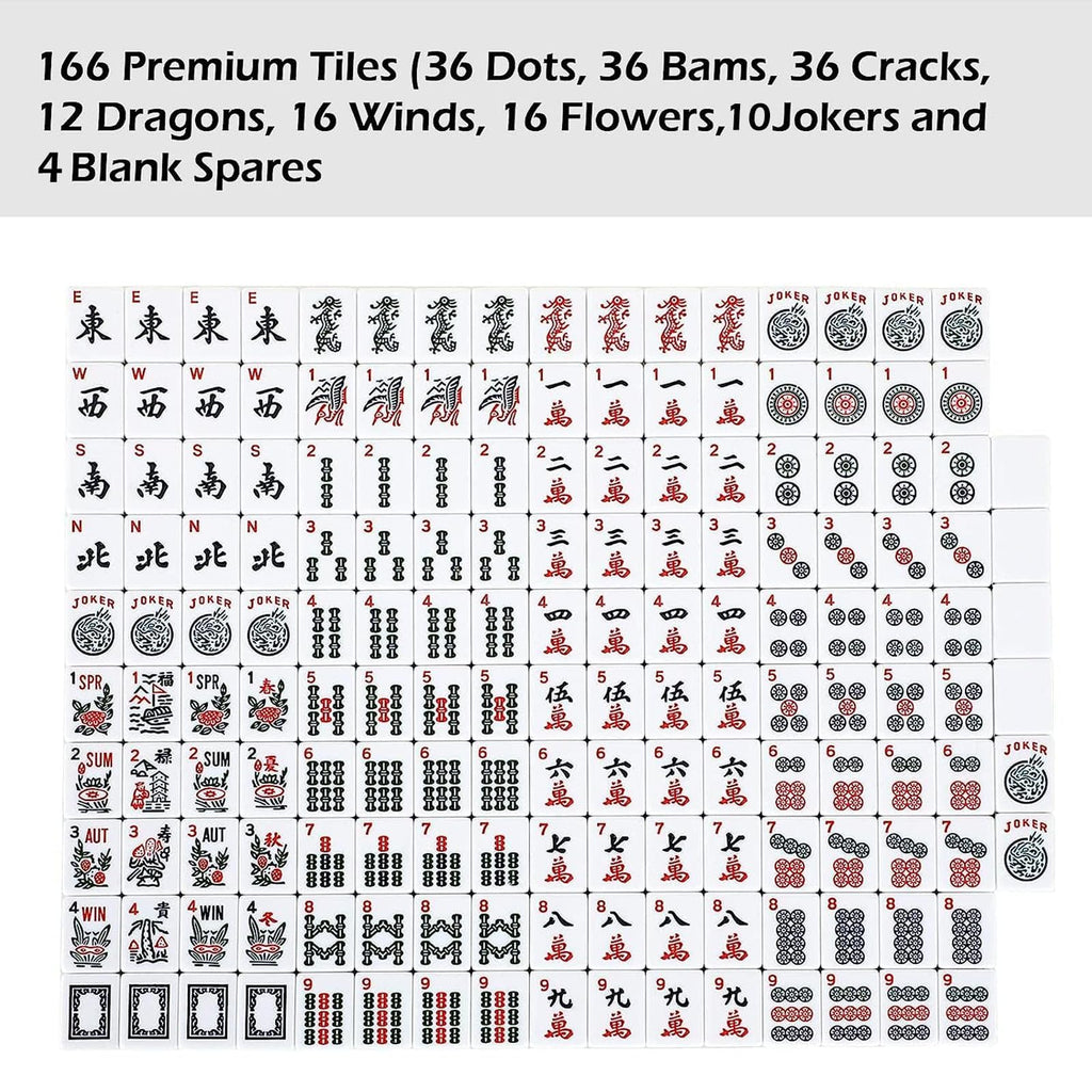 American Mahjong Set 166 White Tiles with Red Bag and Racks E45748
