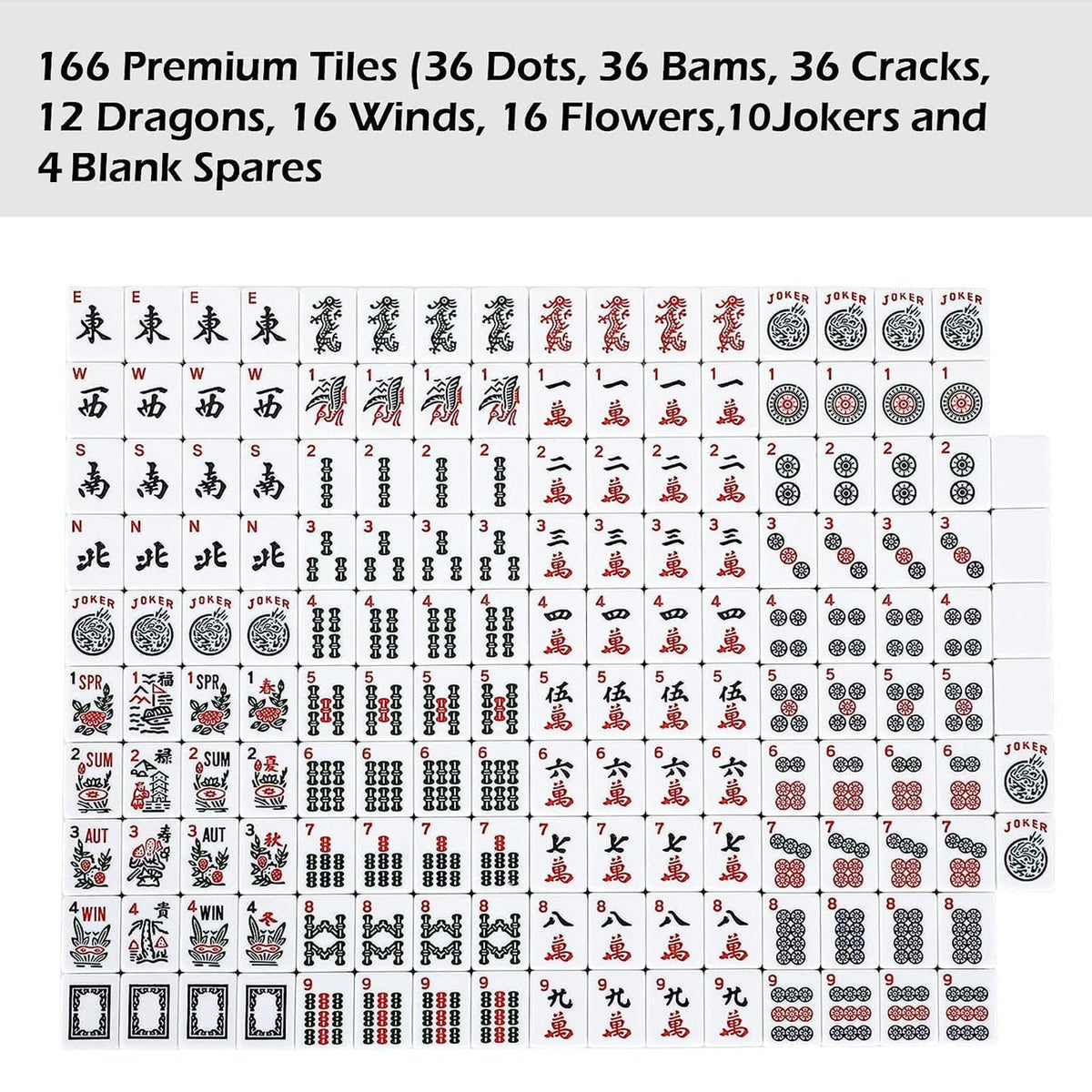 American Mahjong Set 166 White Tiles with Red Bag and Racks E45748