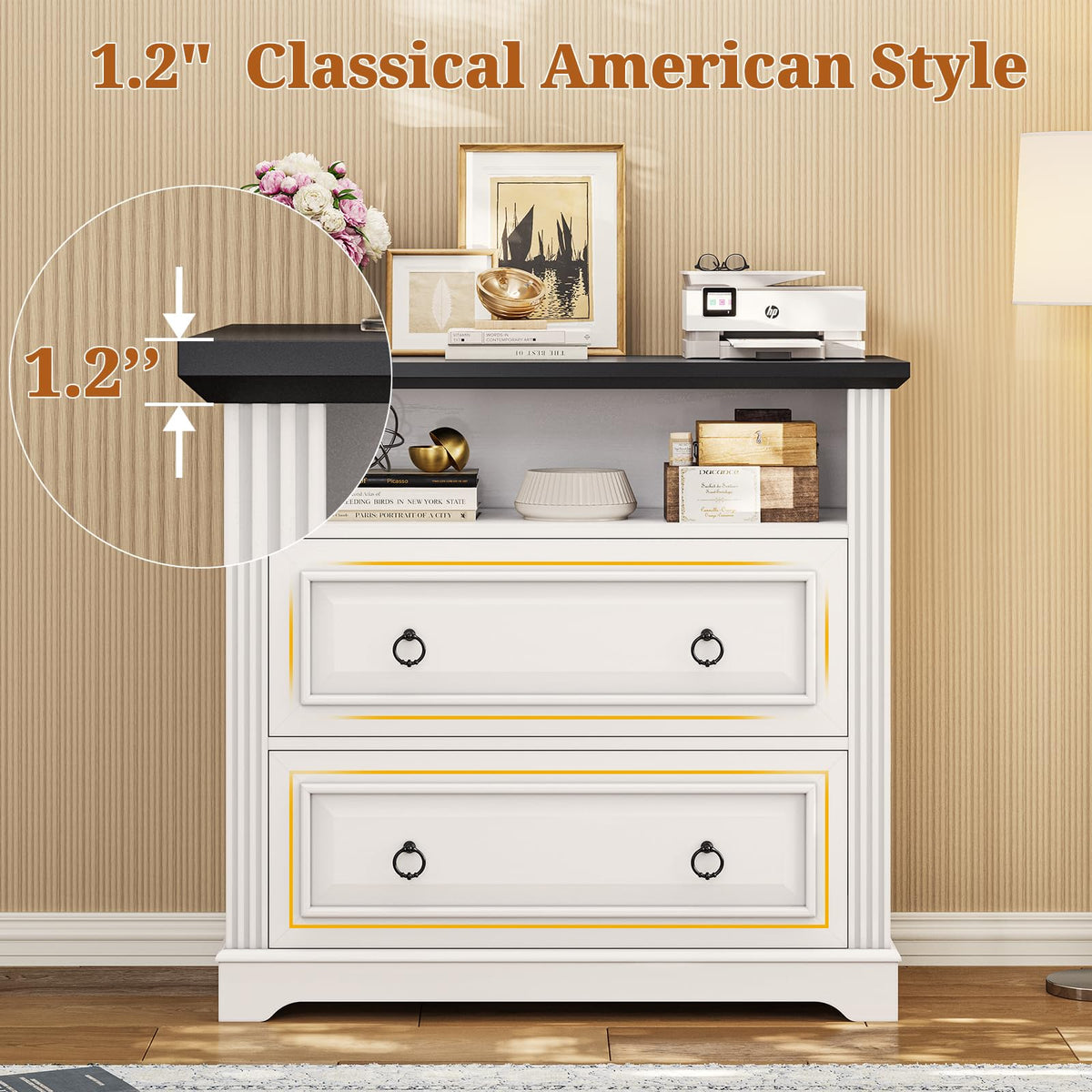 White 2 Drawer Wood File Cabinet with Storage Shelf B906108