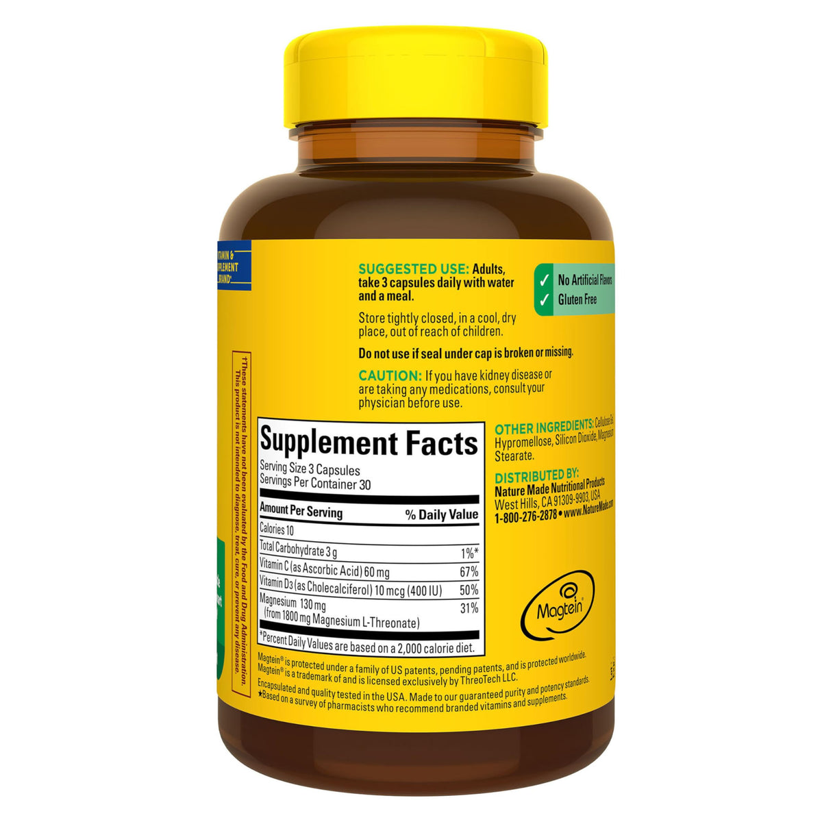 Magnesium L-Threonate with Vitamin C & Vitamin D3, 90 Capsules F69486