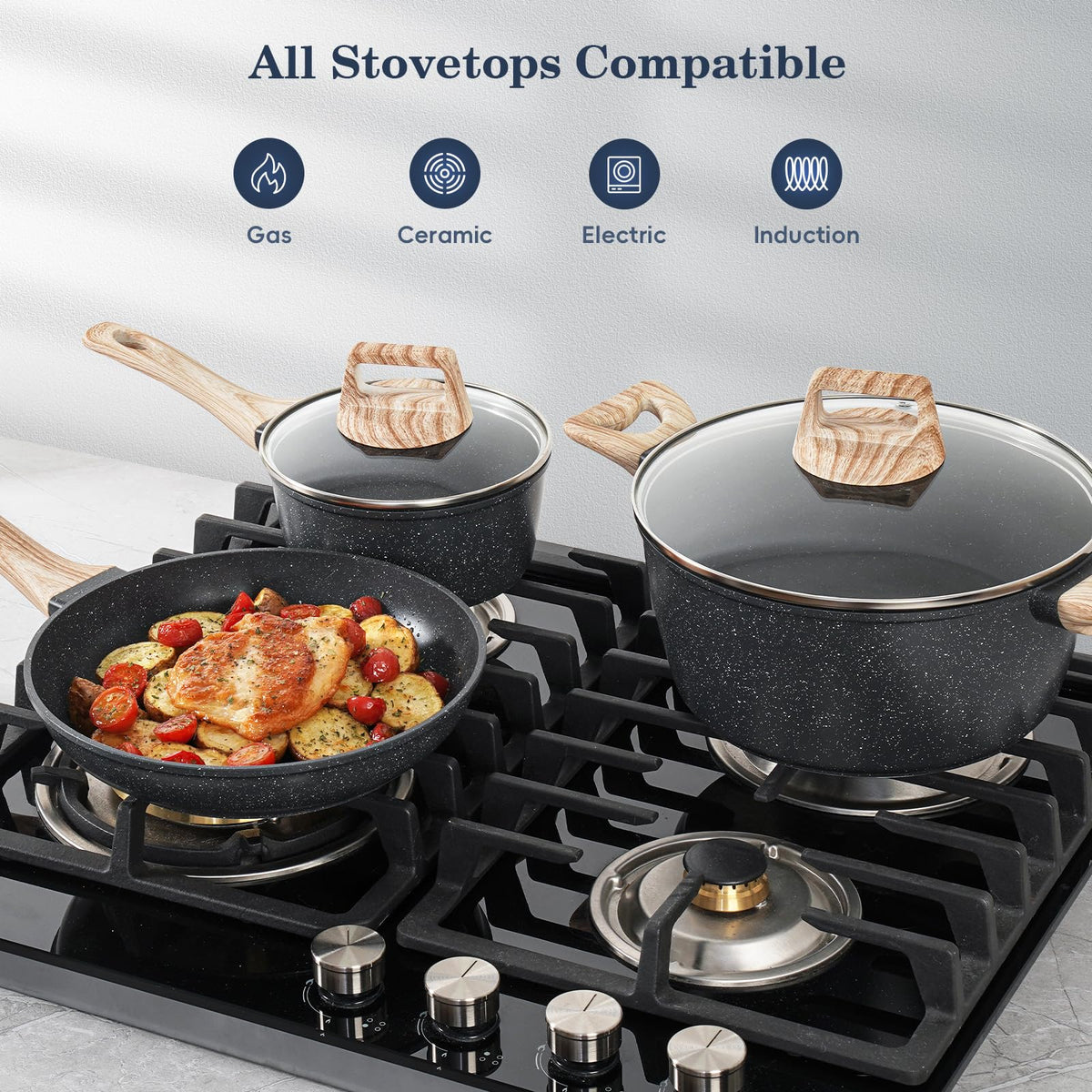 Non Stick 12Pcs Black Granite Induction Cookware K451051