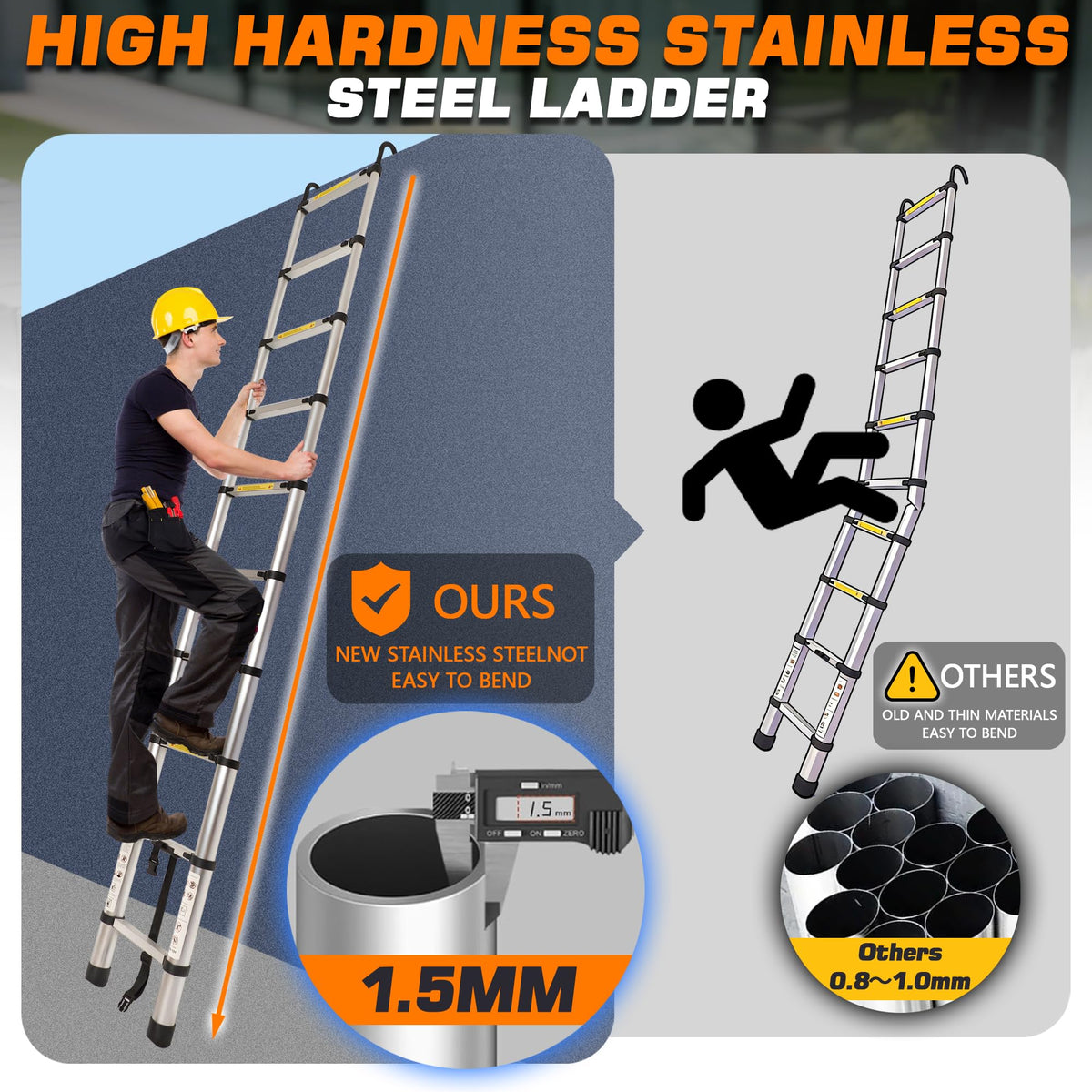 12.5 FT Aluminum Telescoping Ladder with 2 Hooks Y919