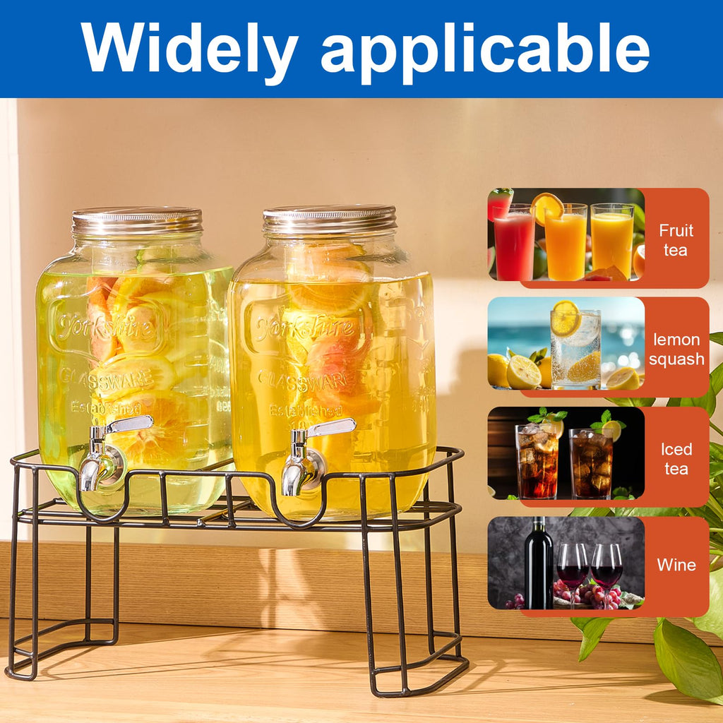 1 Gallon Glass Drink Dispenser with Stand, 2 Pack T215716