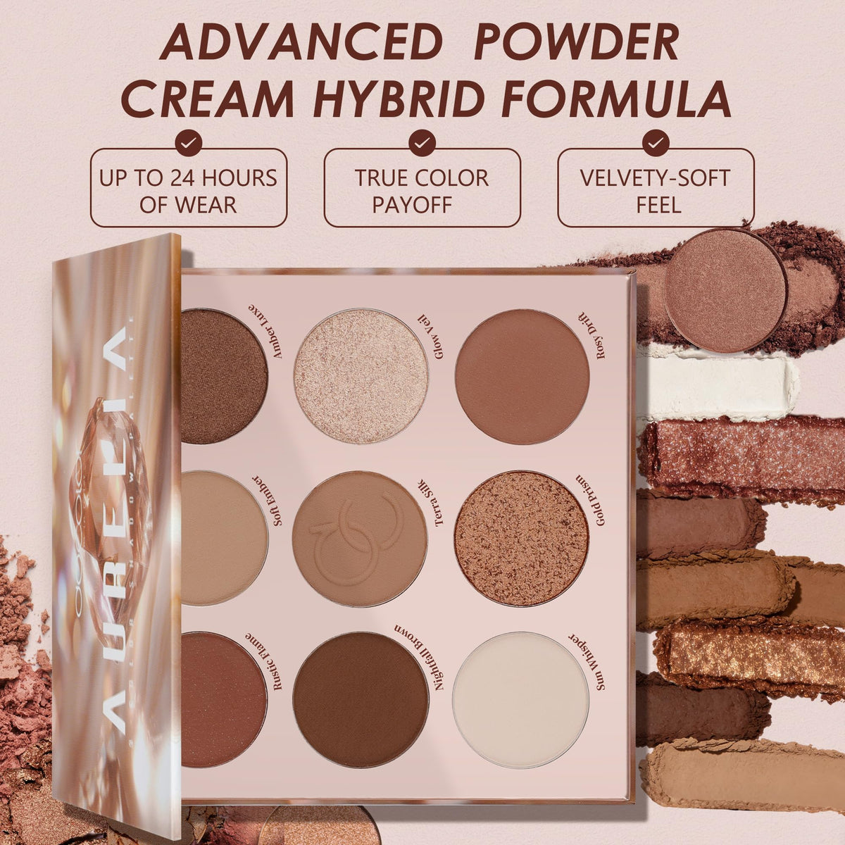 9 Colors Brown & Copper Eyeshadow Palette with Matte & Shimmer Finishes C32093