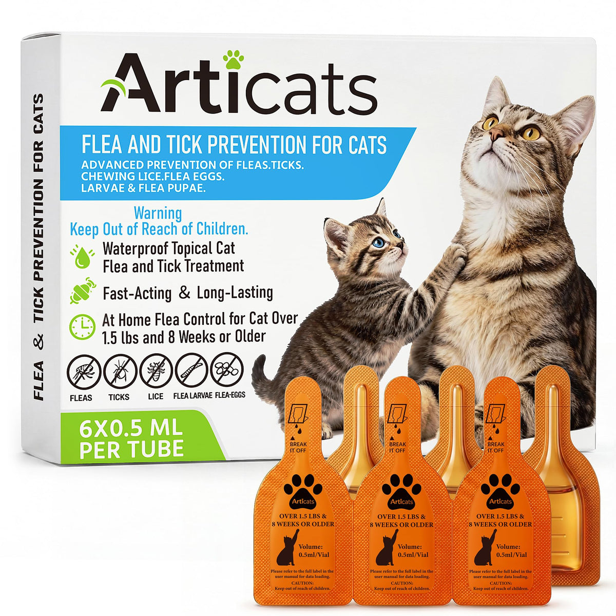 Flea and Tick Prevention for Cats & Kittens, Topical Cat Flea and Tick Treatment 6-Dose V450779