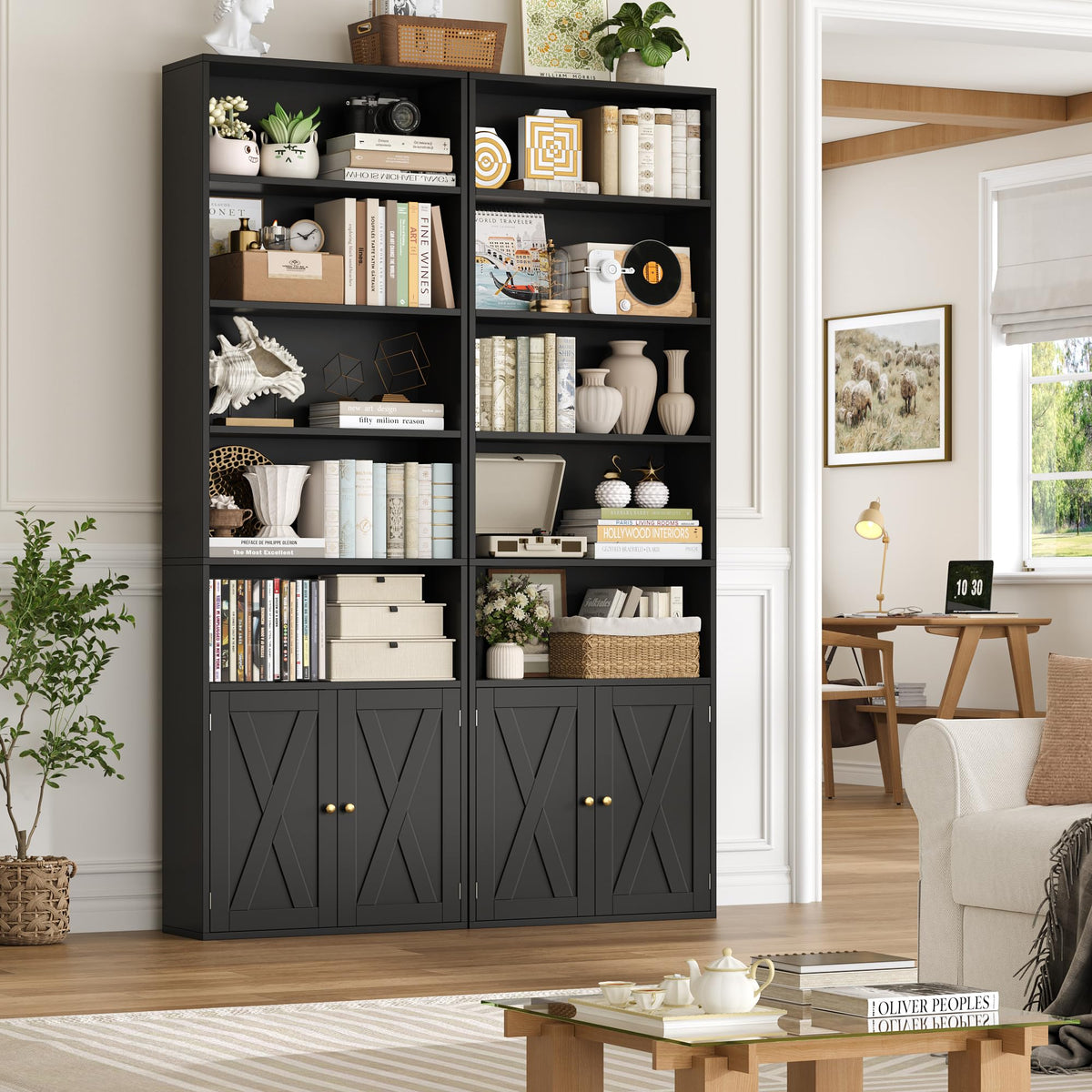 82" Tall Black Bookcase with Doors Z878451