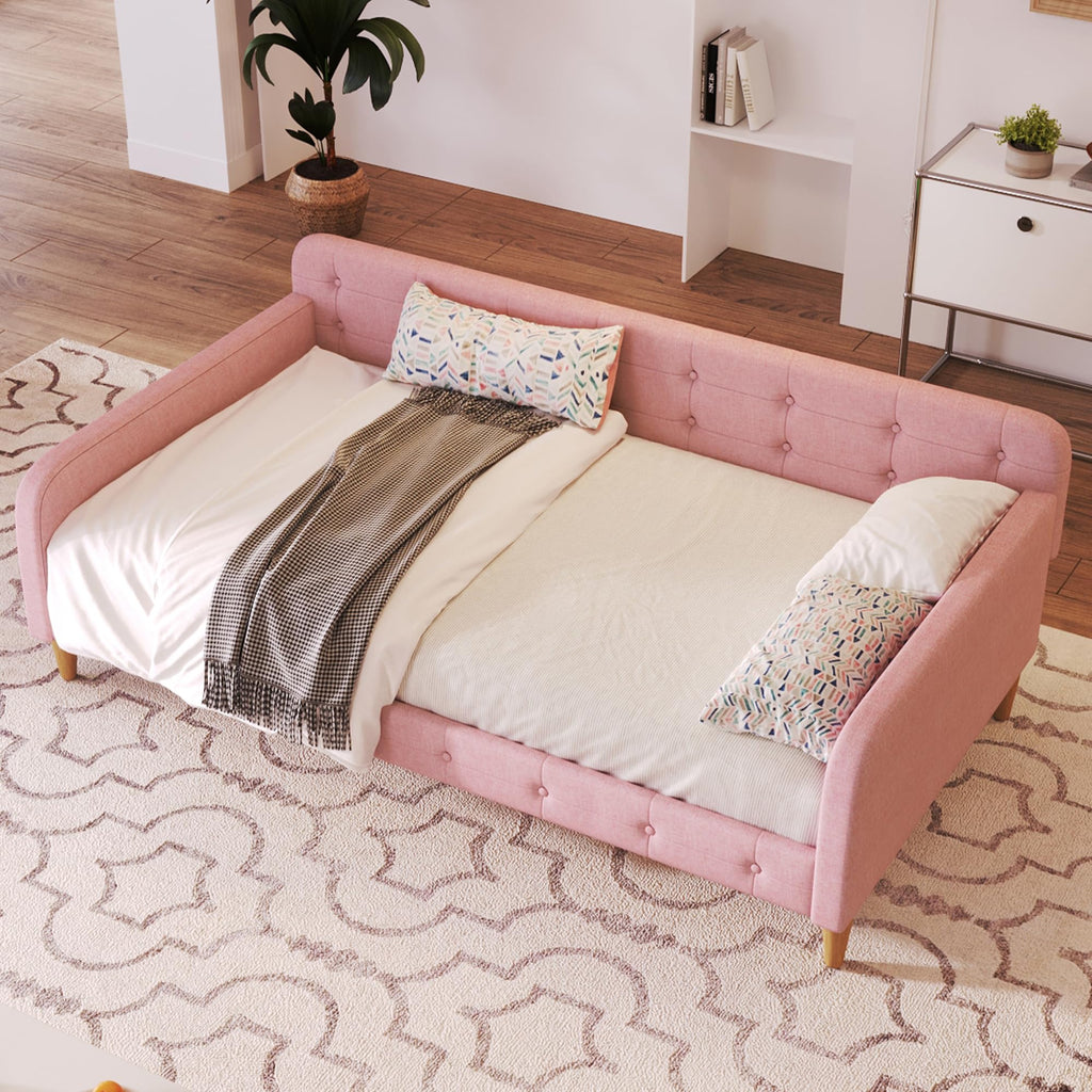 Twin Linen Upholstered Daybed Sofa Bed with Button Tufted Design H821509