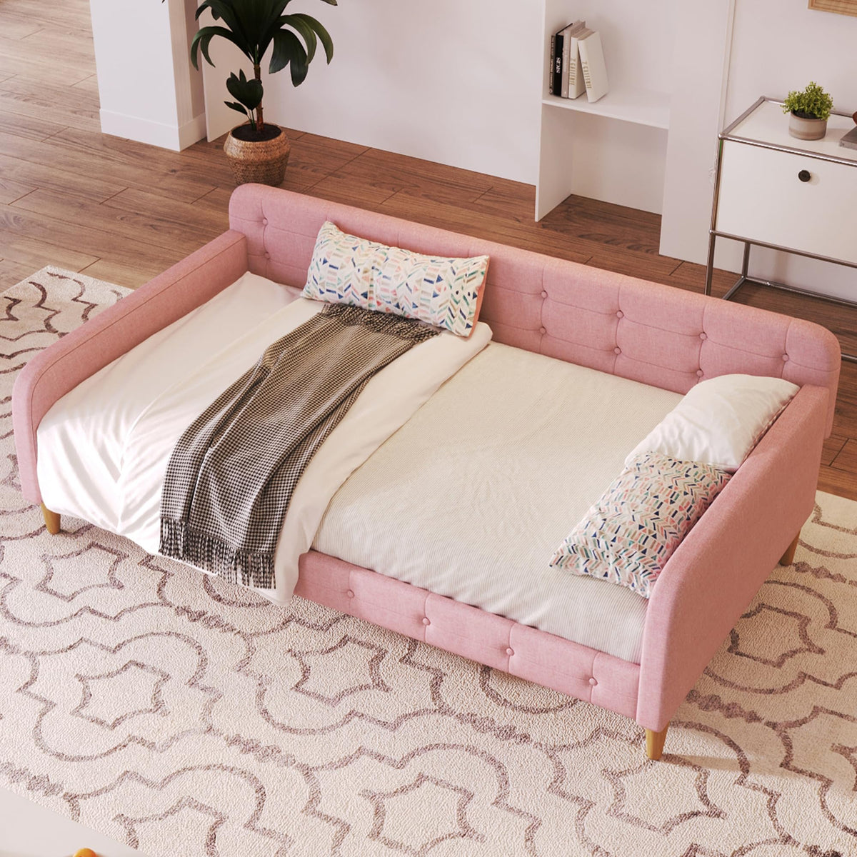 Twin Linen Upholstered Daybed Sofa Bed with Button Tufted Design H821509