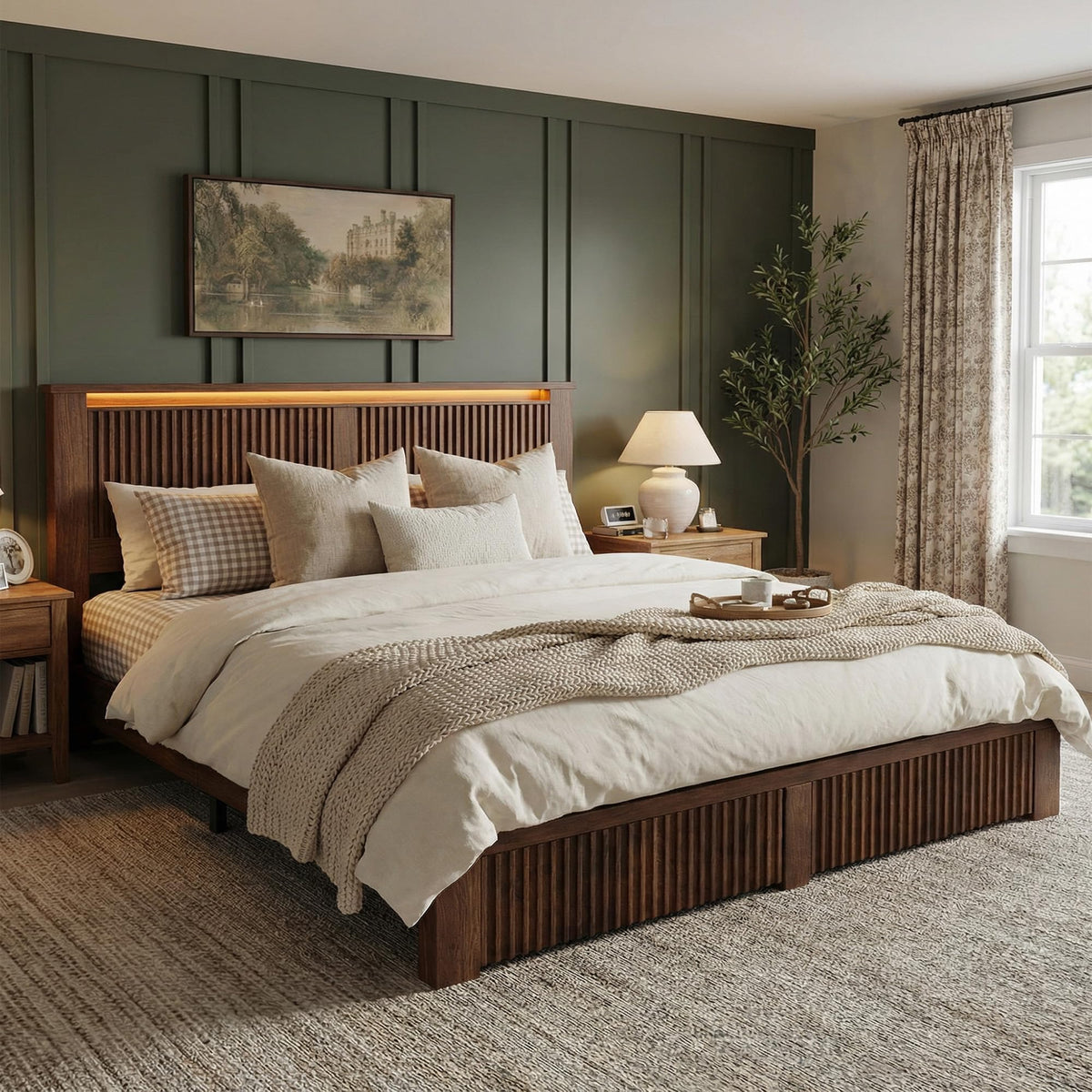 King Bed Frame with 2 Drawers and Storage Headboard J80684