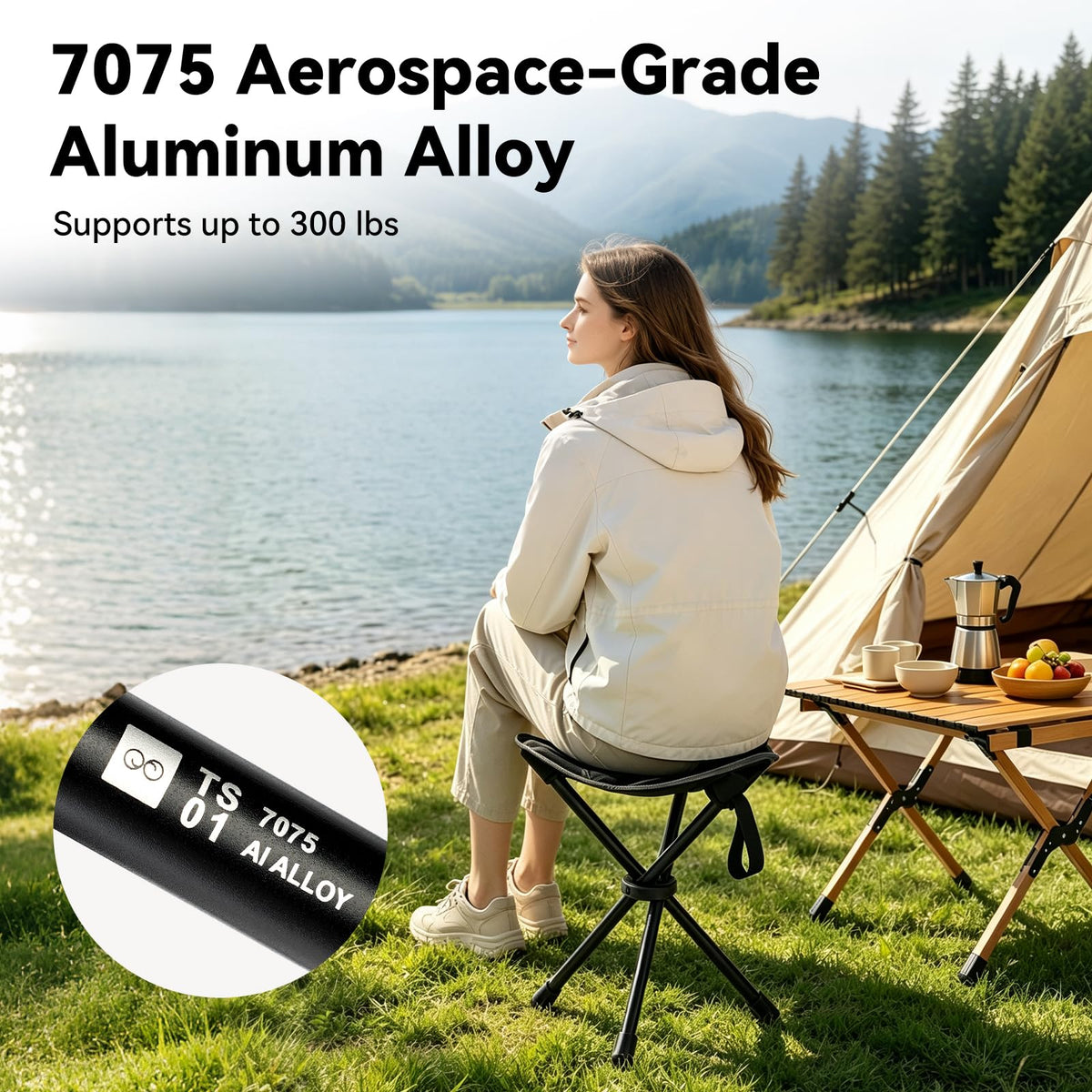 18"×14.5" Aluminum Alloy Folding Camping Stool, Black L4250
