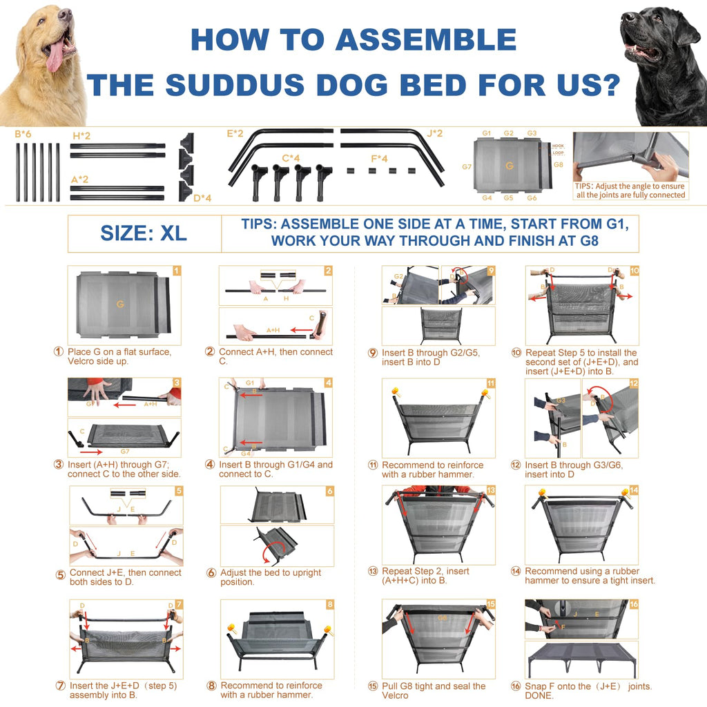 Elevated Dog Bed with Metal Frame, X-Large Grey R6544
