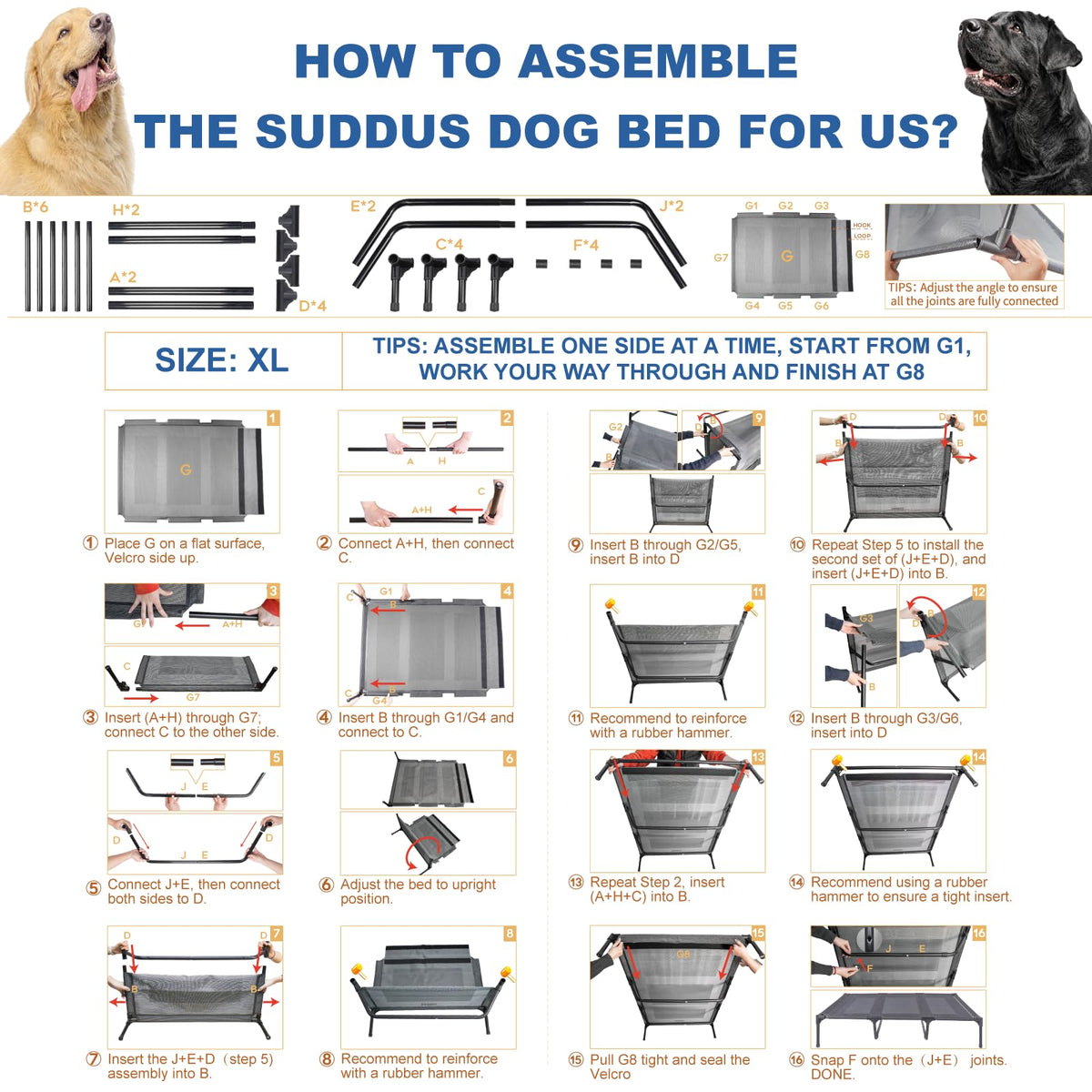 Elevated Dog Bed with Metal Frame, X-Large Grey R6544