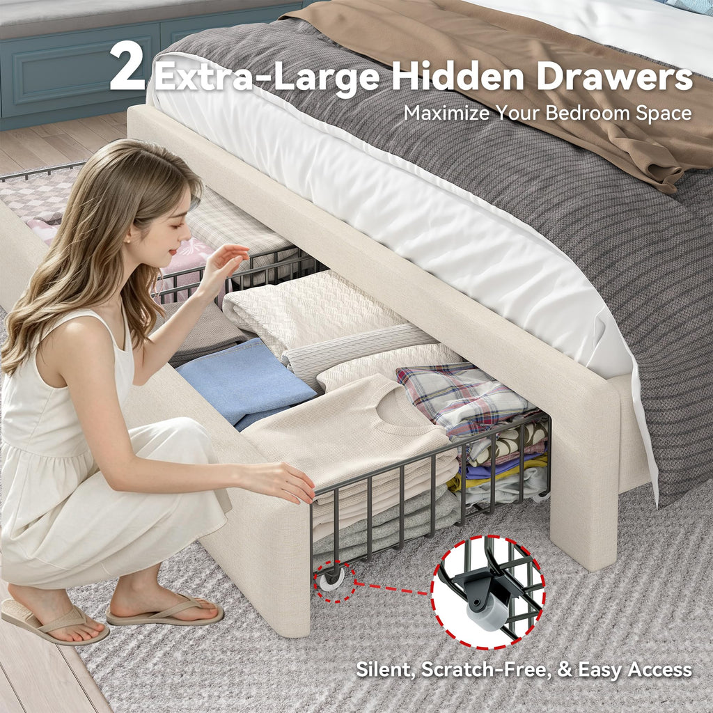 Queen Bed Frame with Storage Headboard & 4 Drawers V9951