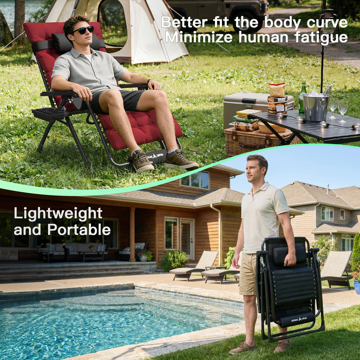 Oversized Folding Reclining Patio Lounge Chair V32342