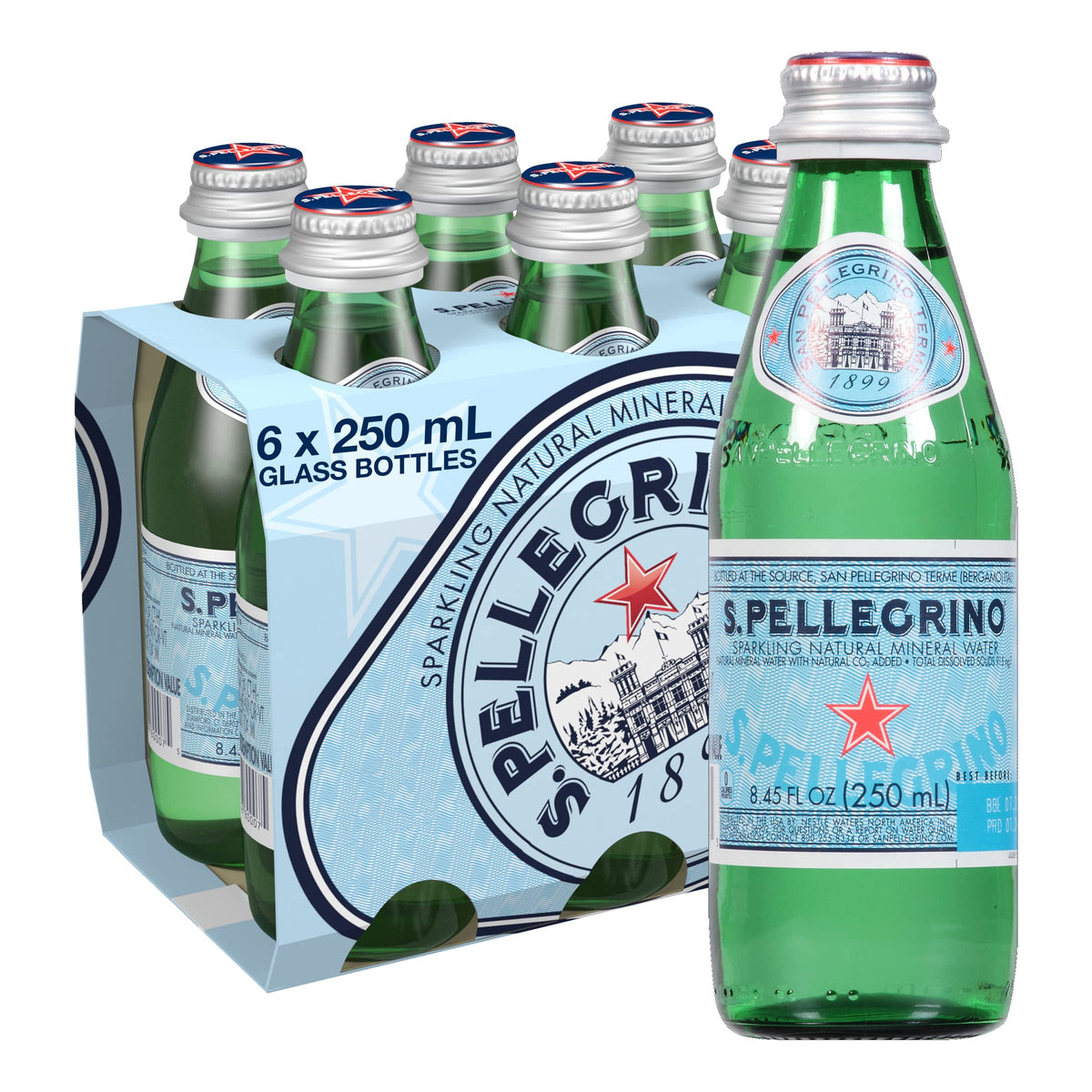 Sparkling Natural Mineral Water 8.45 fl oz Glass Bottle 24 Count V881851