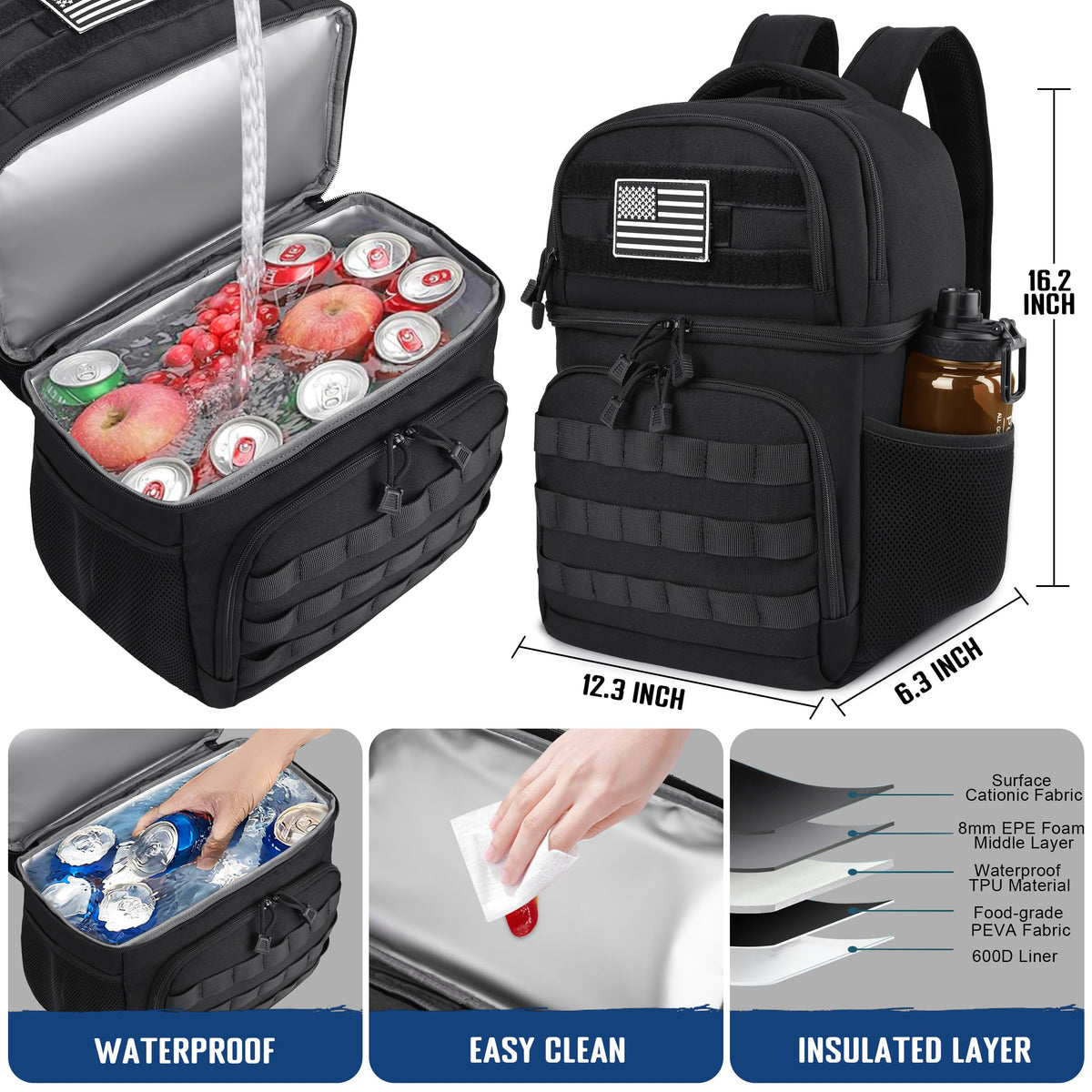 Black Insulated Leakproof Lunch Backpack U711817
