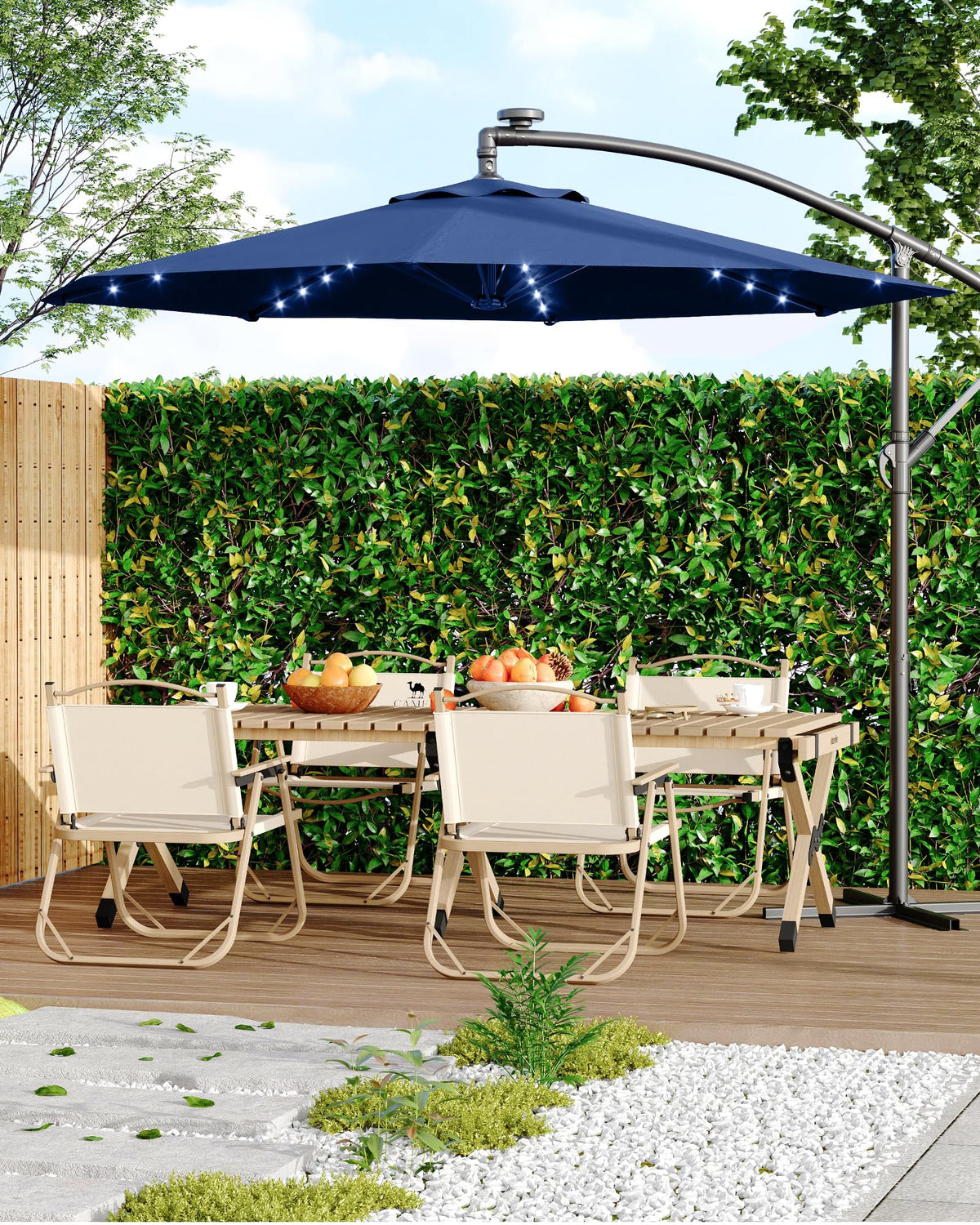 10 ft Solar Light Patio Umbrella with Crank Lift and Cross Base S560