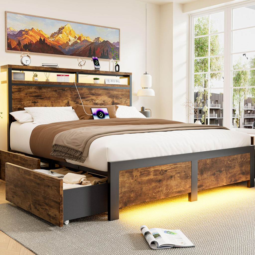 Full Bed Frame with 4 Storage Drawers Y10687