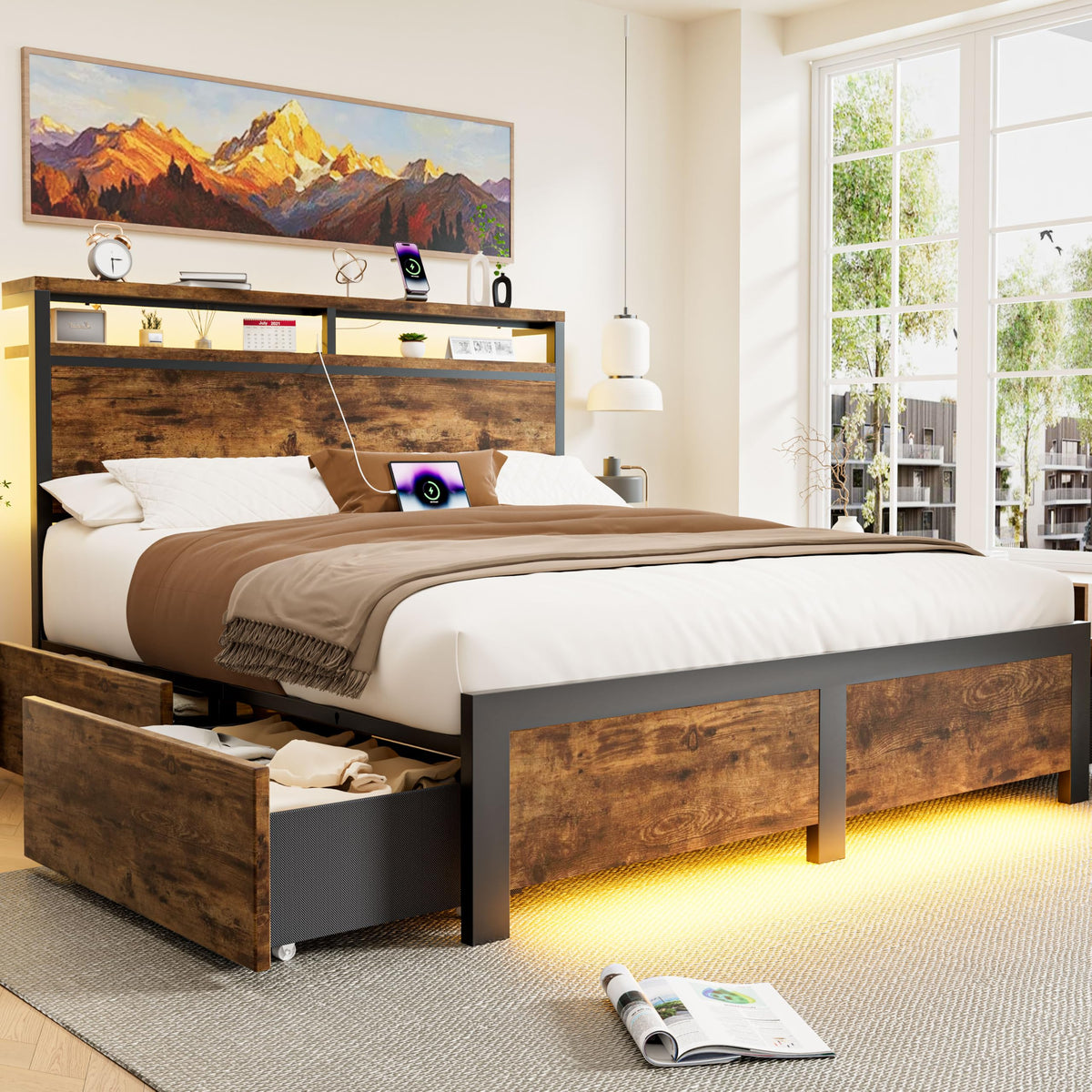 Full Bed Frame with 4 Storage Drawers Y10687