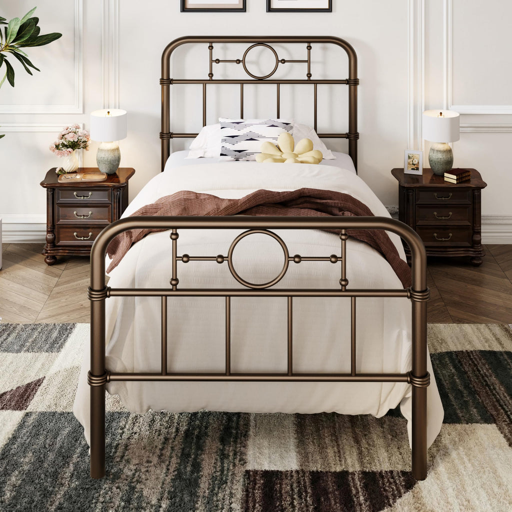 Twin Metal Platform Bed Frame with Vintage Headboard Y61136