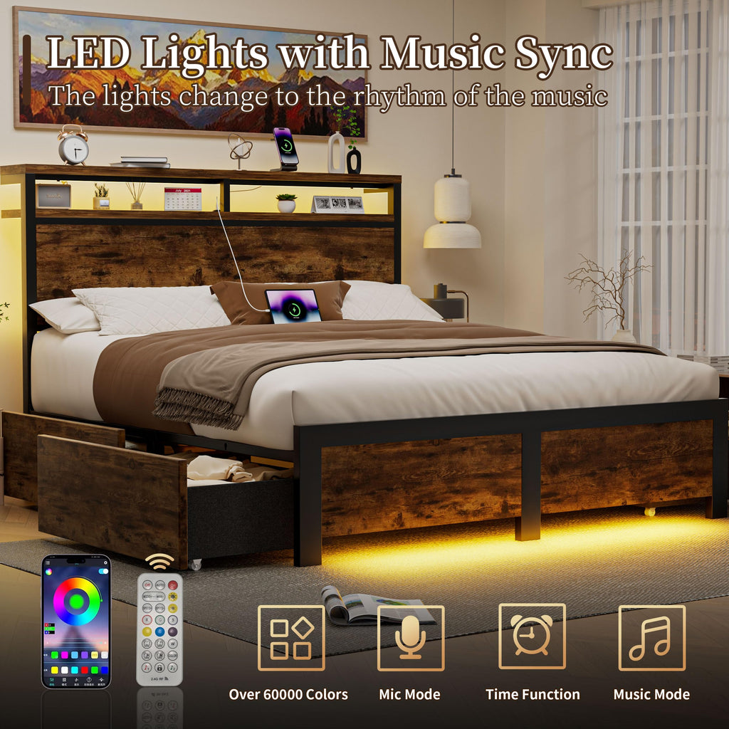 Full Bed Frame with 4 Storage Drawers Y10687