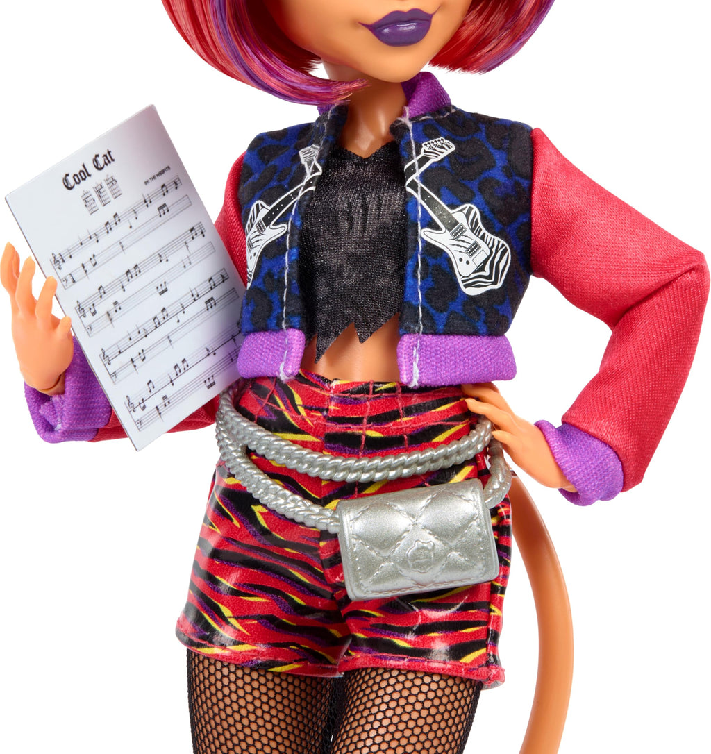 Monster High Toralei Music Club Doll With Varsity Jacket, Yearbook, And Accessories B228011