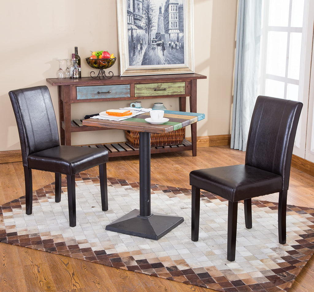 Brown Faux Leather Solid Wood Parson Chairs, Set of 2 H3493