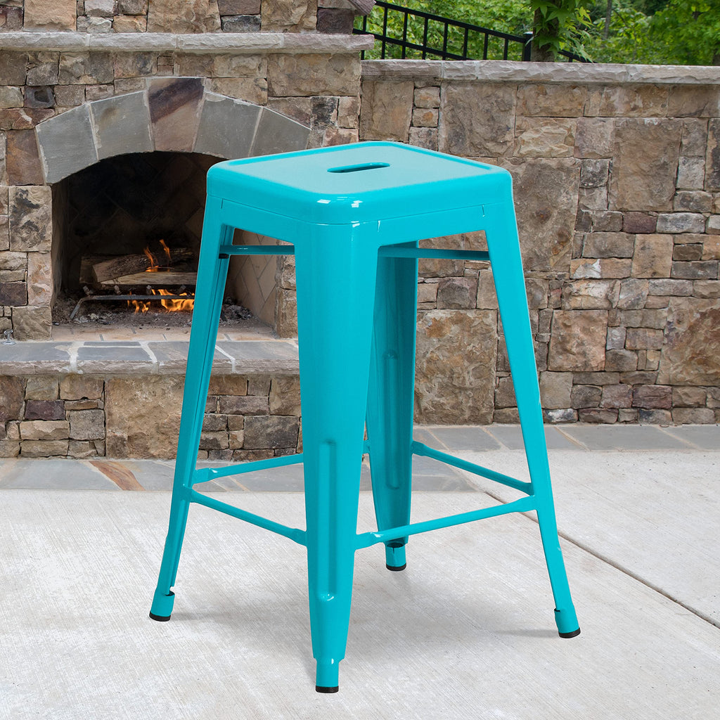24" Teal Metal Backless Counter Height Stool M42786
