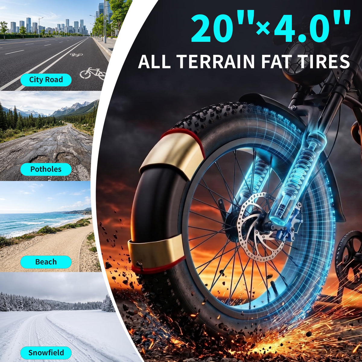 1500W Peak 20" x 4.0" Fat Tire Electric Bike J593364