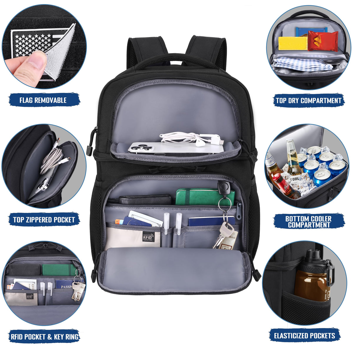 Black Insulated Leakproof Lunch Backpack U711817