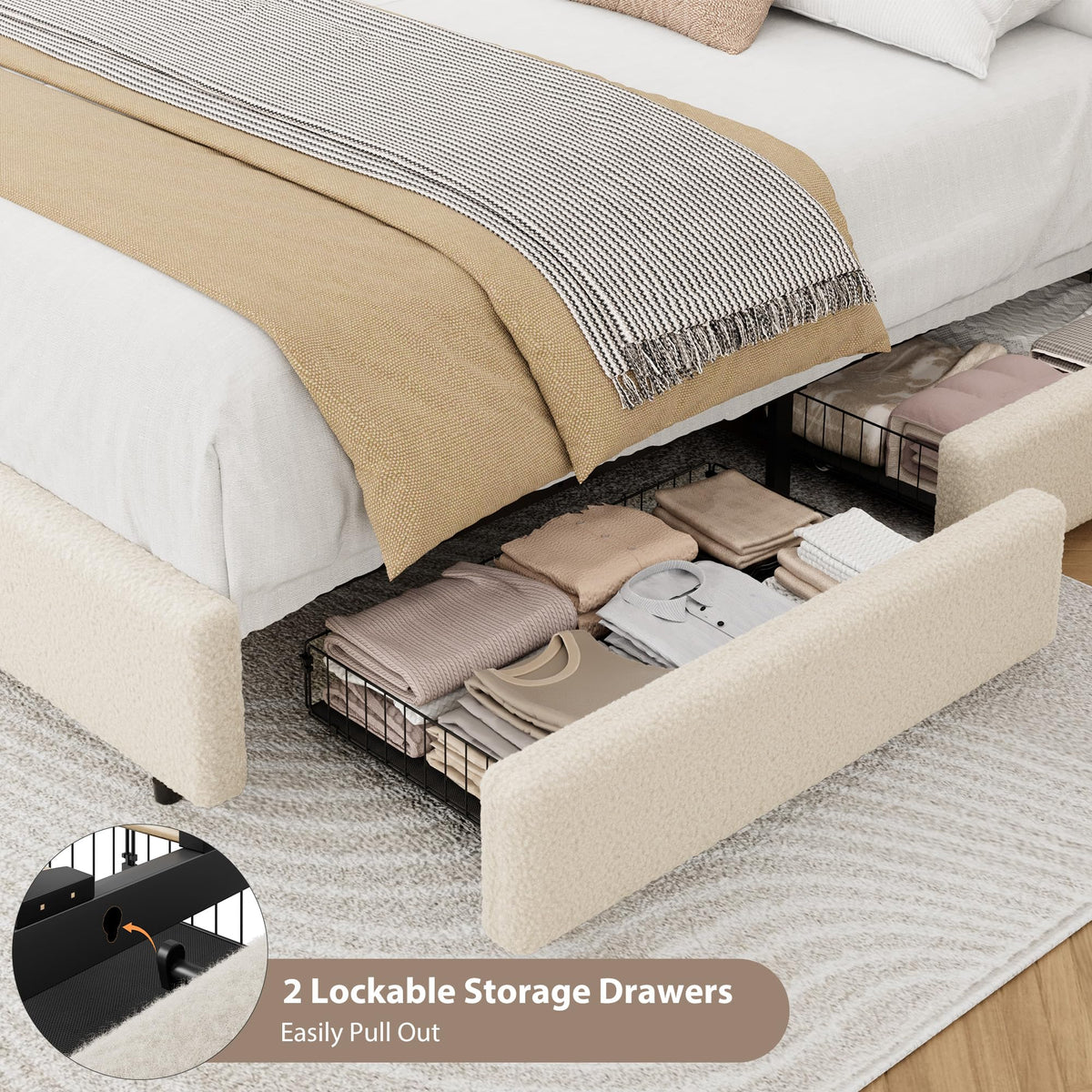 Queen Size Bed Frame with 2 Storage Drawer E54110