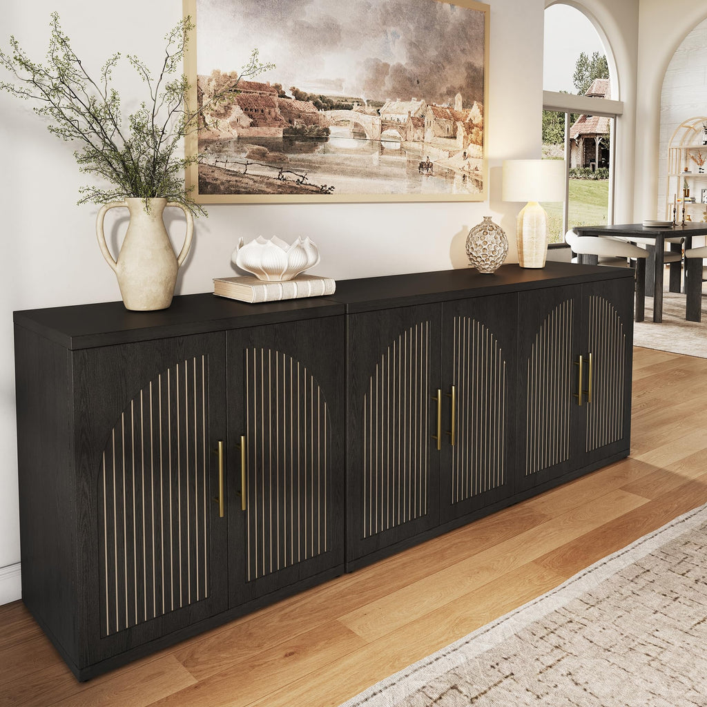63" Black Wood Buffet Cabinet with Storage E6313