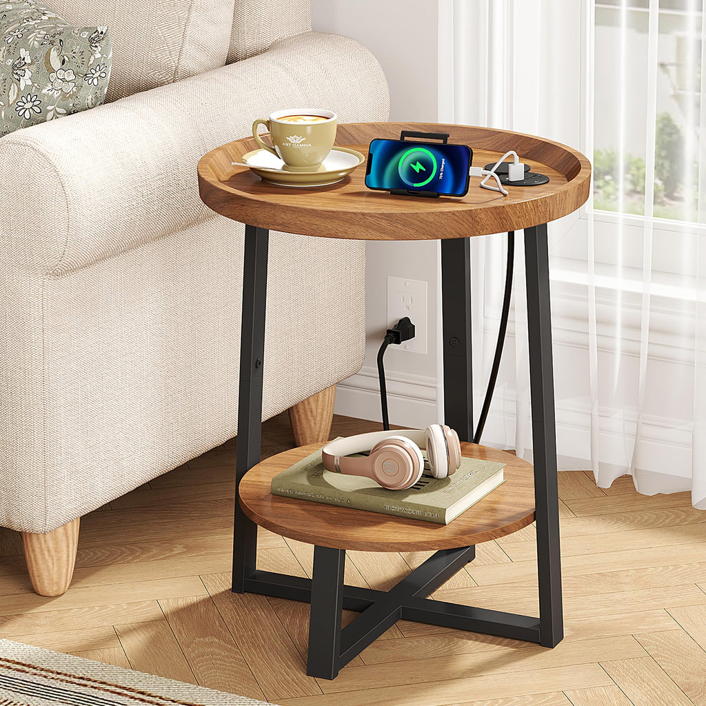 Round Side Table with Charging V741319