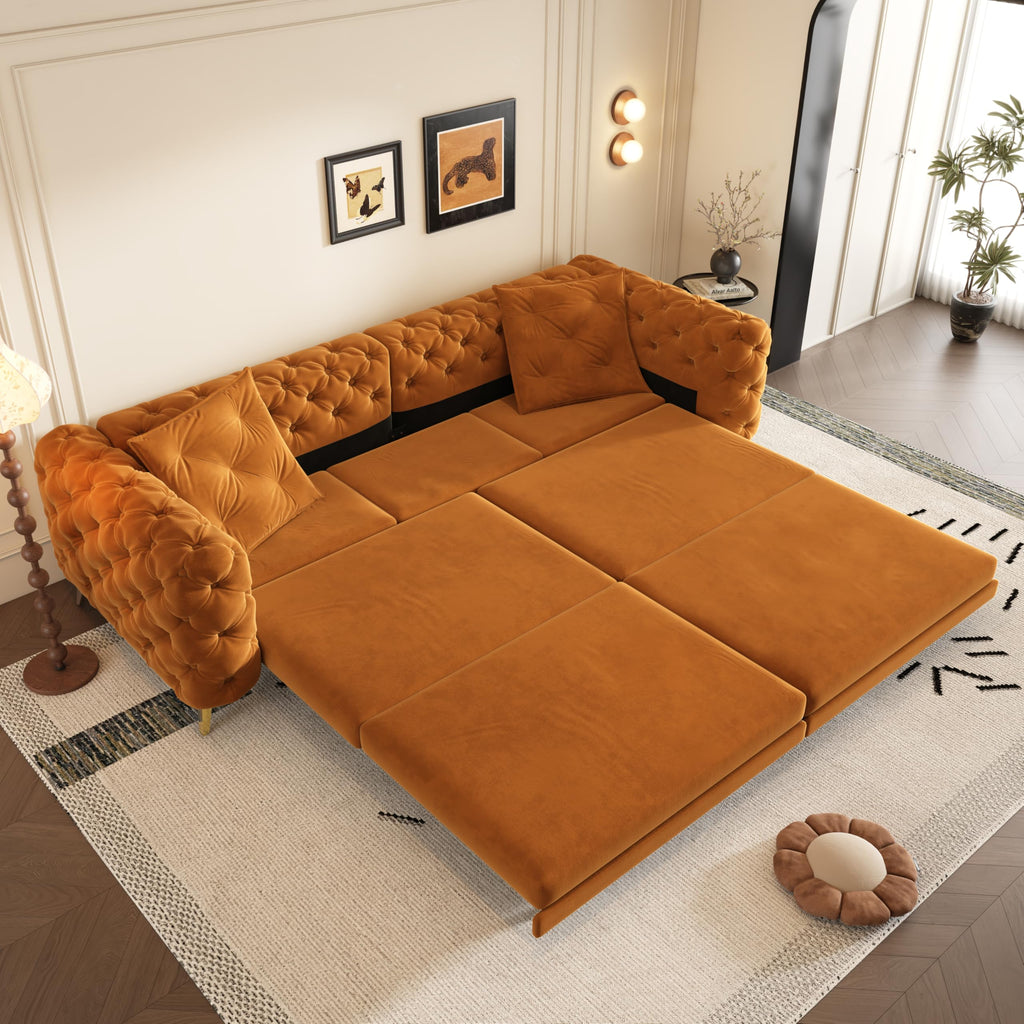 Orange Velvet Convertible Sleeper Sofa with Ottoman J949000