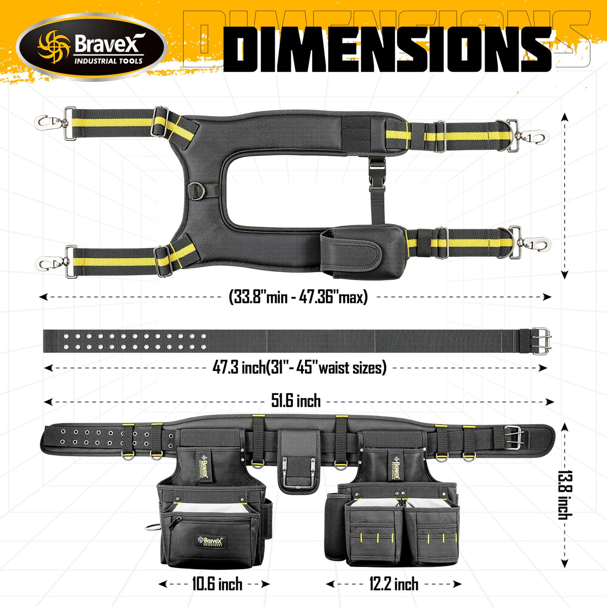 Tool Belt Combo with Suspenders and Tool Vest, 20-Pocket Ballistic Nylon Tool Apron Pouch U4705