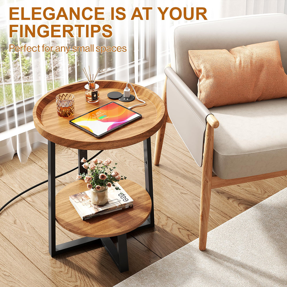 Round Side Table with Charging V741319