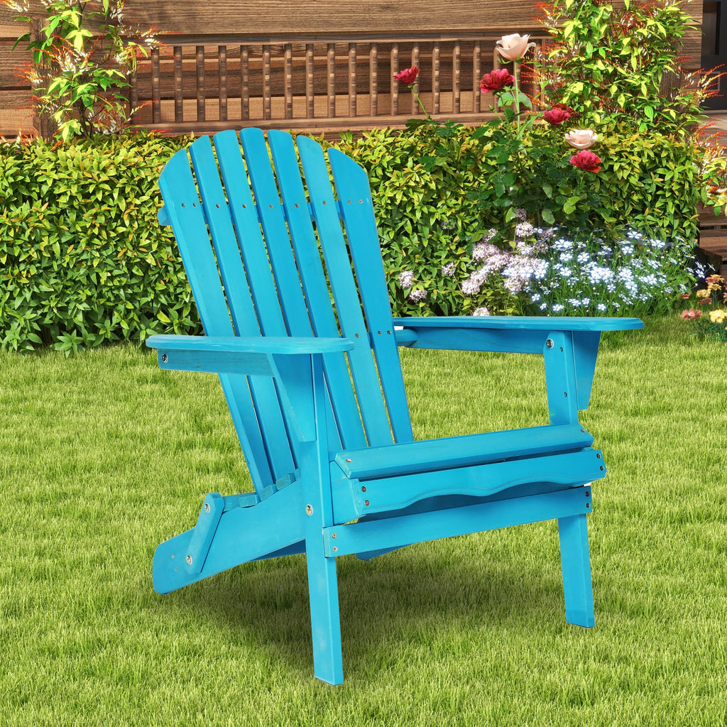 Light Blue Solid Cedar Wood Folding Adirondack Chair Set of 2 S607935
