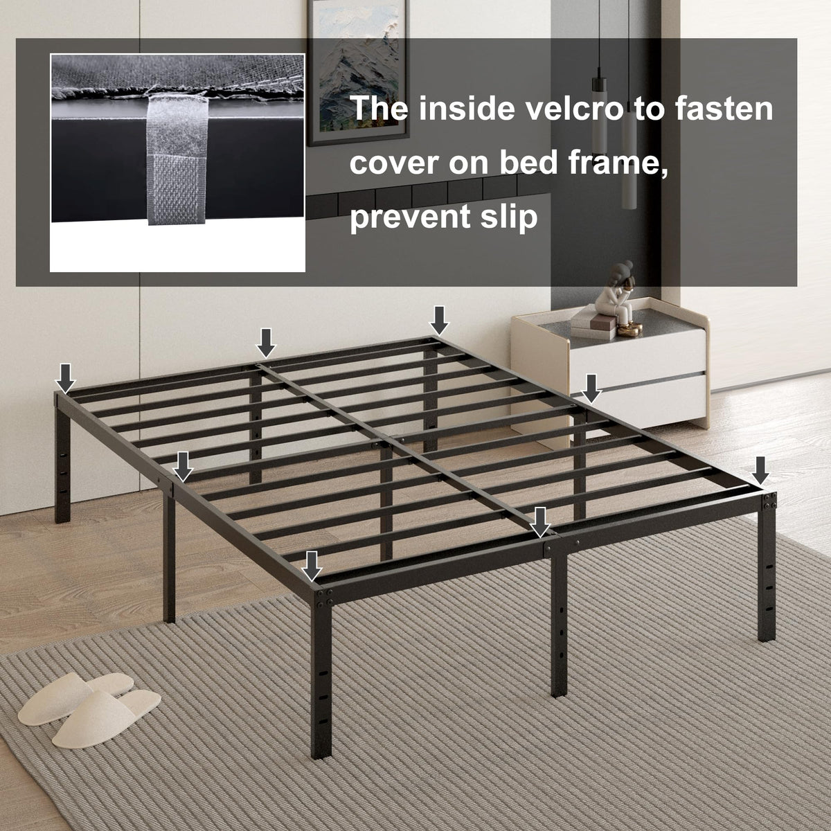 18 Inch Queen Size Metal Bed Frame C361644