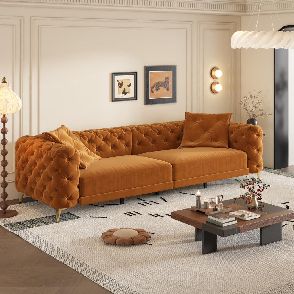 Orange Velvet Convertible Sleeper Sofa with Ottoman J949000