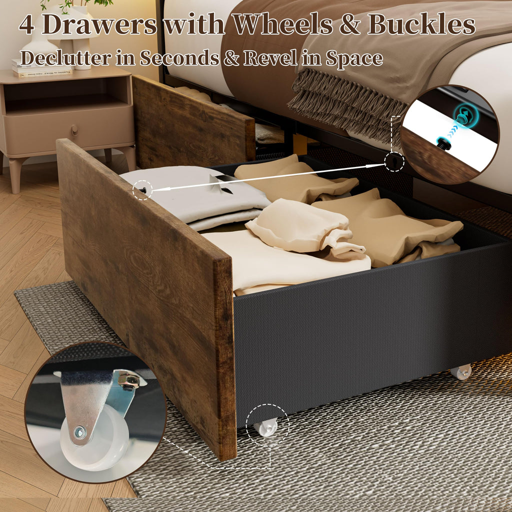 Full Bed Frame with 4 Storage Drawers Y10687
