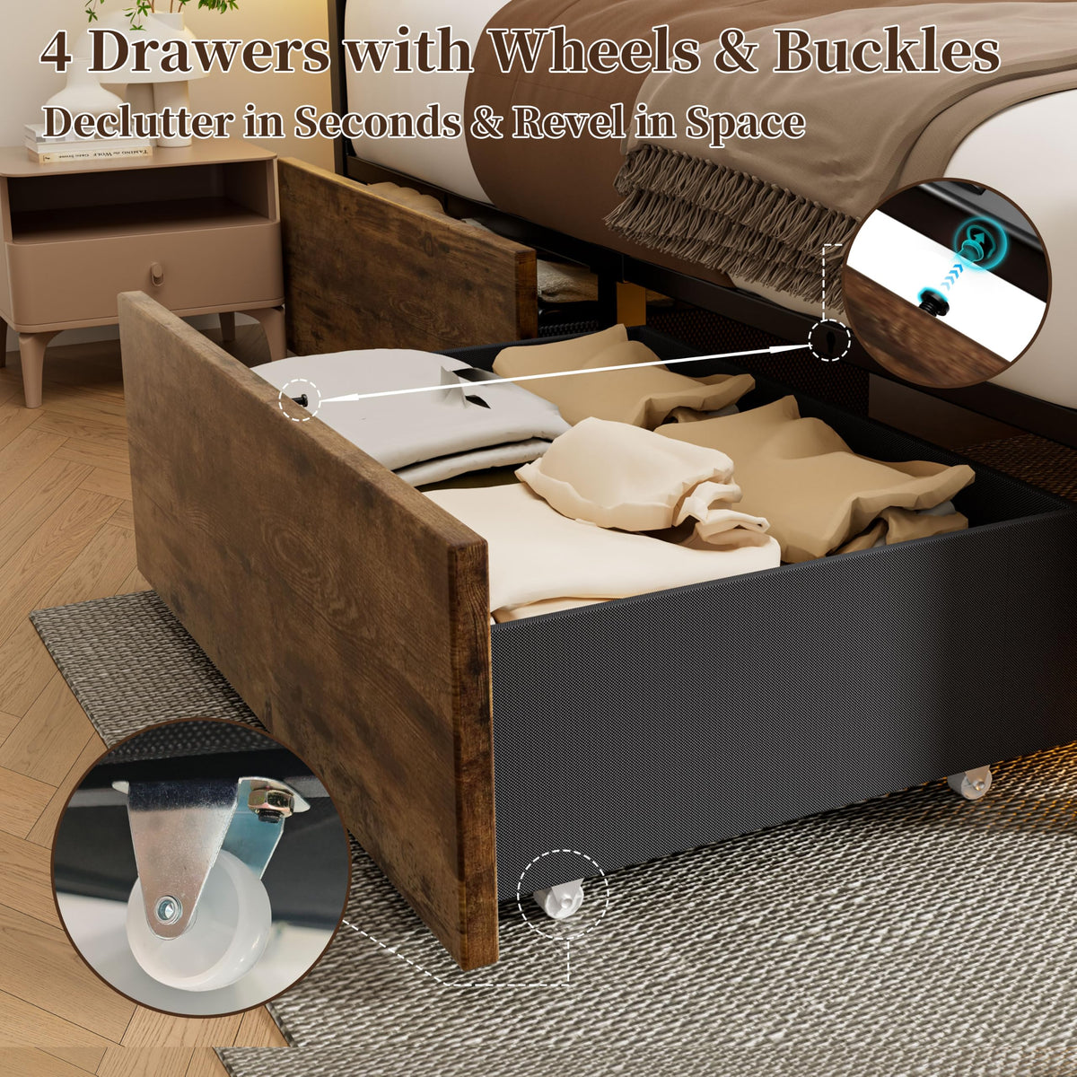 Full Bed Frame with 4 Storage Drawers Y10687