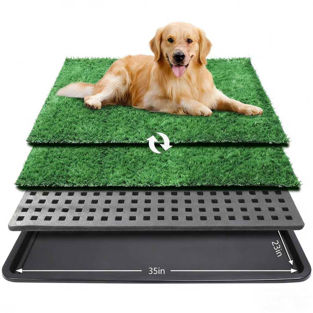 Dog Grass Pad with Tray, 35 x 23 in, 2 Replacement Turf Pads A50884