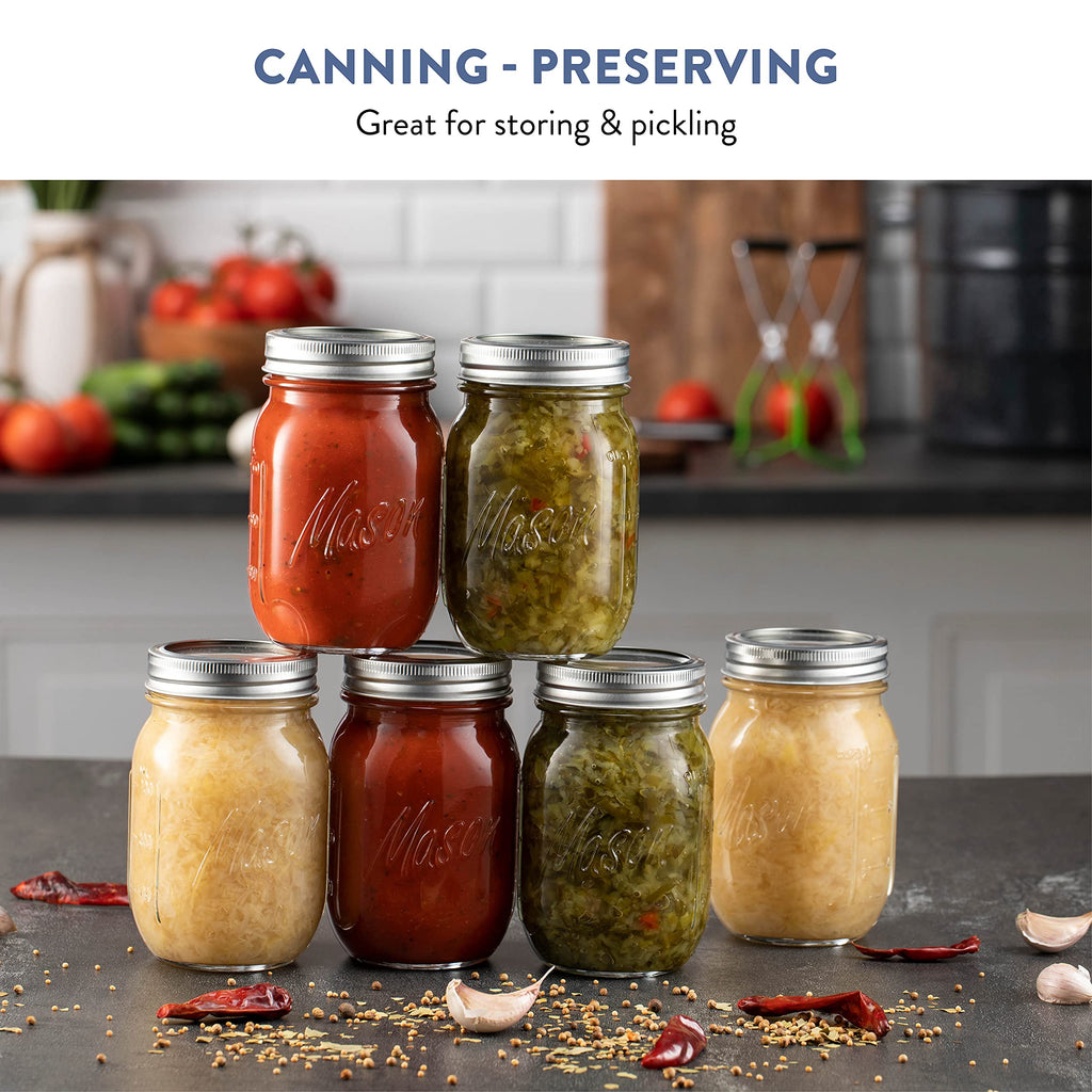 16 oz 12-Pack Regular Mouth Glass Jars with Lid & Seal Bands J9943