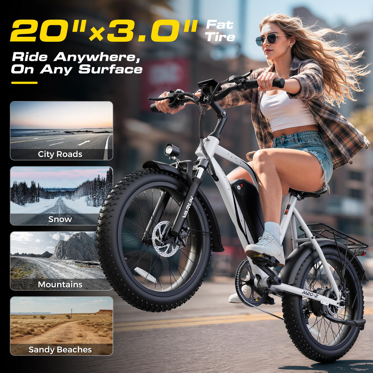 1000W Peak Motor 60+ Miles Fat Tire Electric Bike with 48V 13Ah Removable Battery V7793
