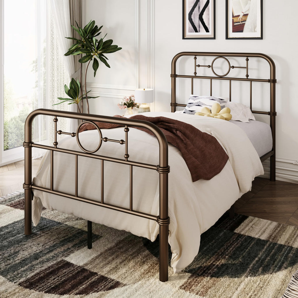 Twin Metal Platform Bed Frame with Vintage Headboard Y61136