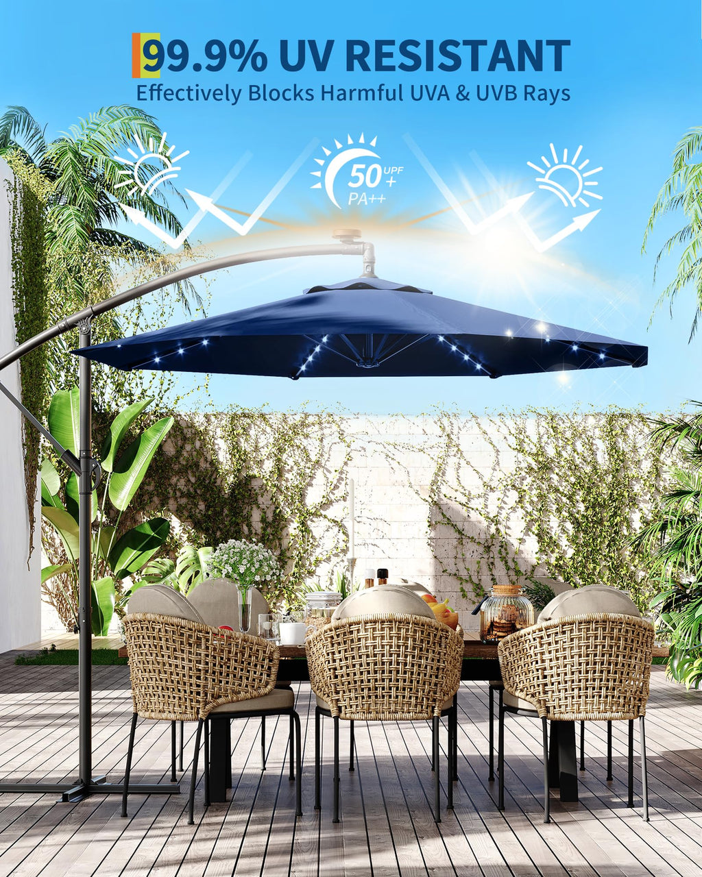 10 ft Solar Light Patio Umbrella with Crank Lift and Cross Base S560