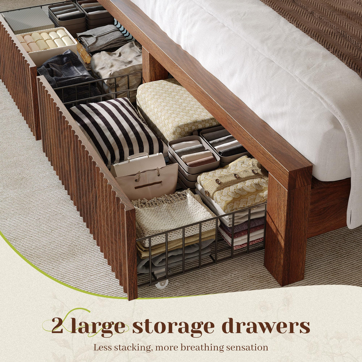 King Bed Frame with 2 Drawers and Storage Headboard J80684